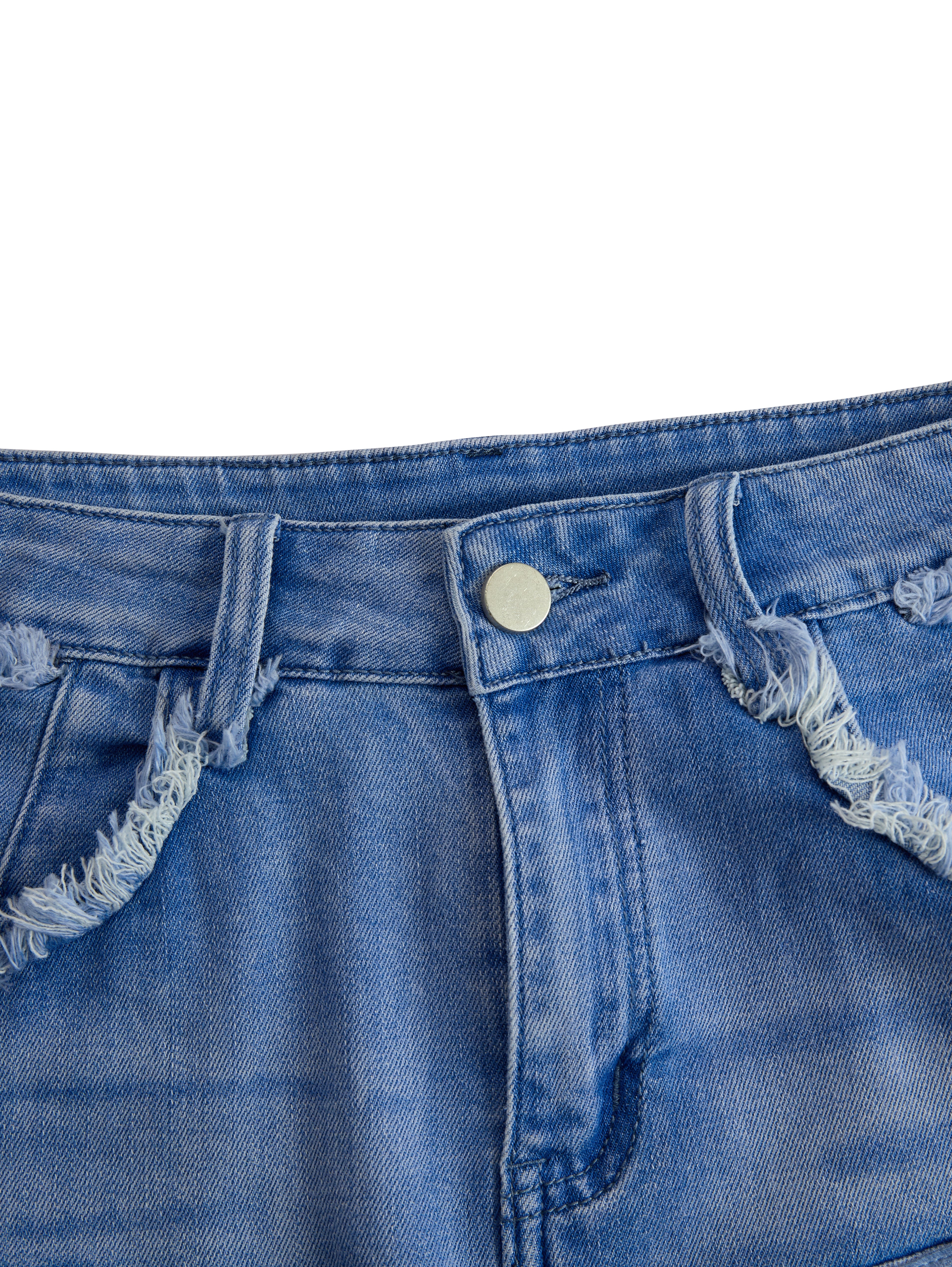 Vintage Washed Raw Edge Tassel Light Blue Denim Culottes