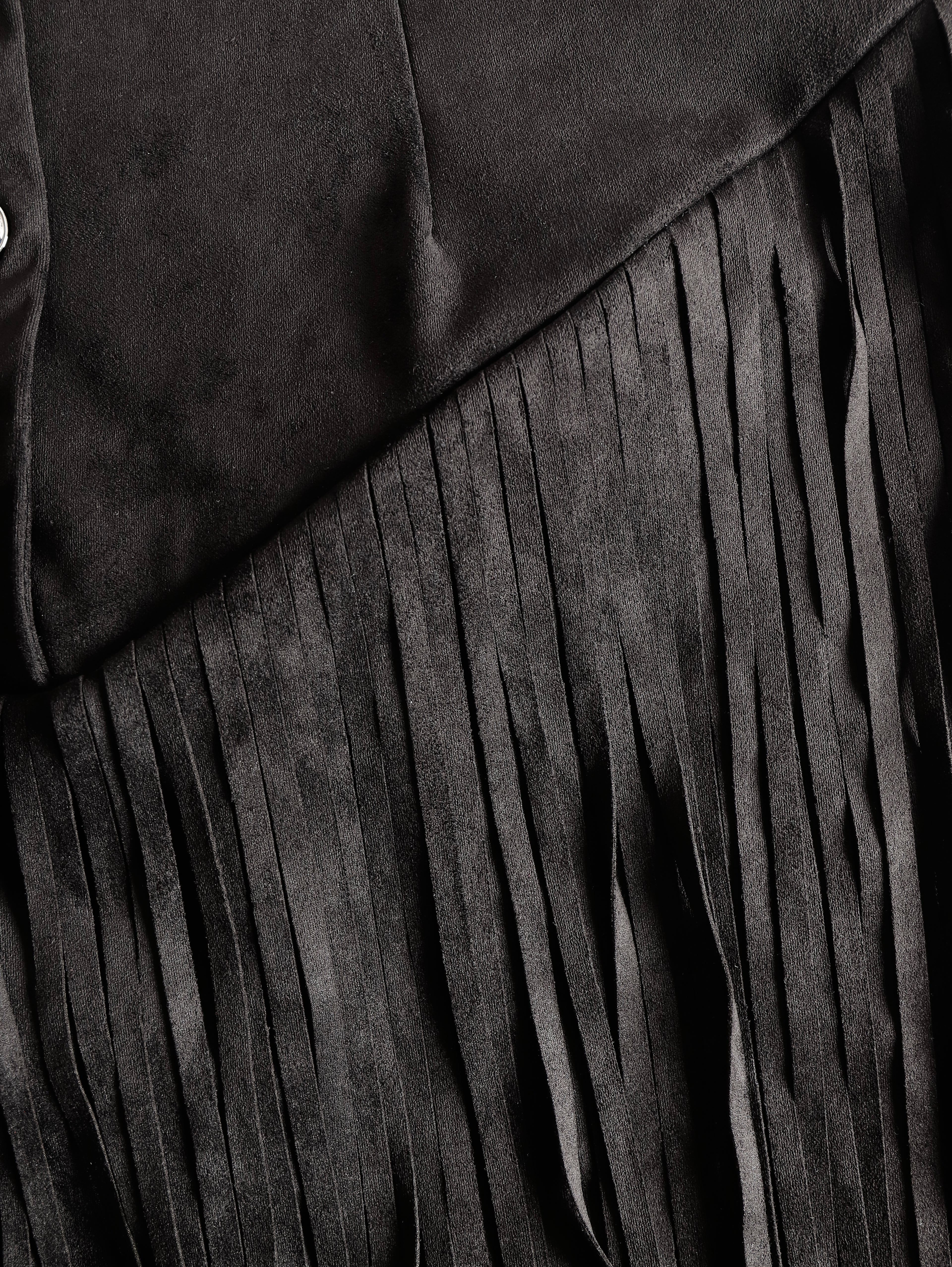 Western Retro Tassel Black Sleeveless V-Neck Faux Suede Mini Dress