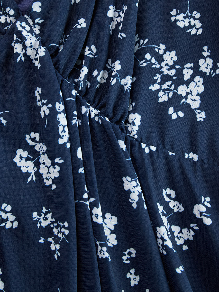 Retro Classic Floral Print Navy Blue Chiffon Sleeveless Maxi Dress - Maxi Dresses