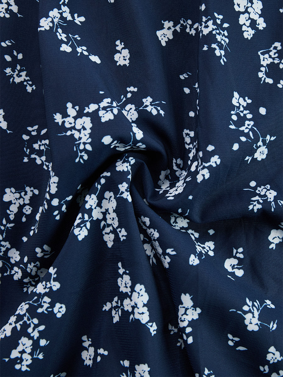 Retro Classic Floral Print Navy Blue Chiffon Sleeveless Maxi Dress - Maxi Dresses