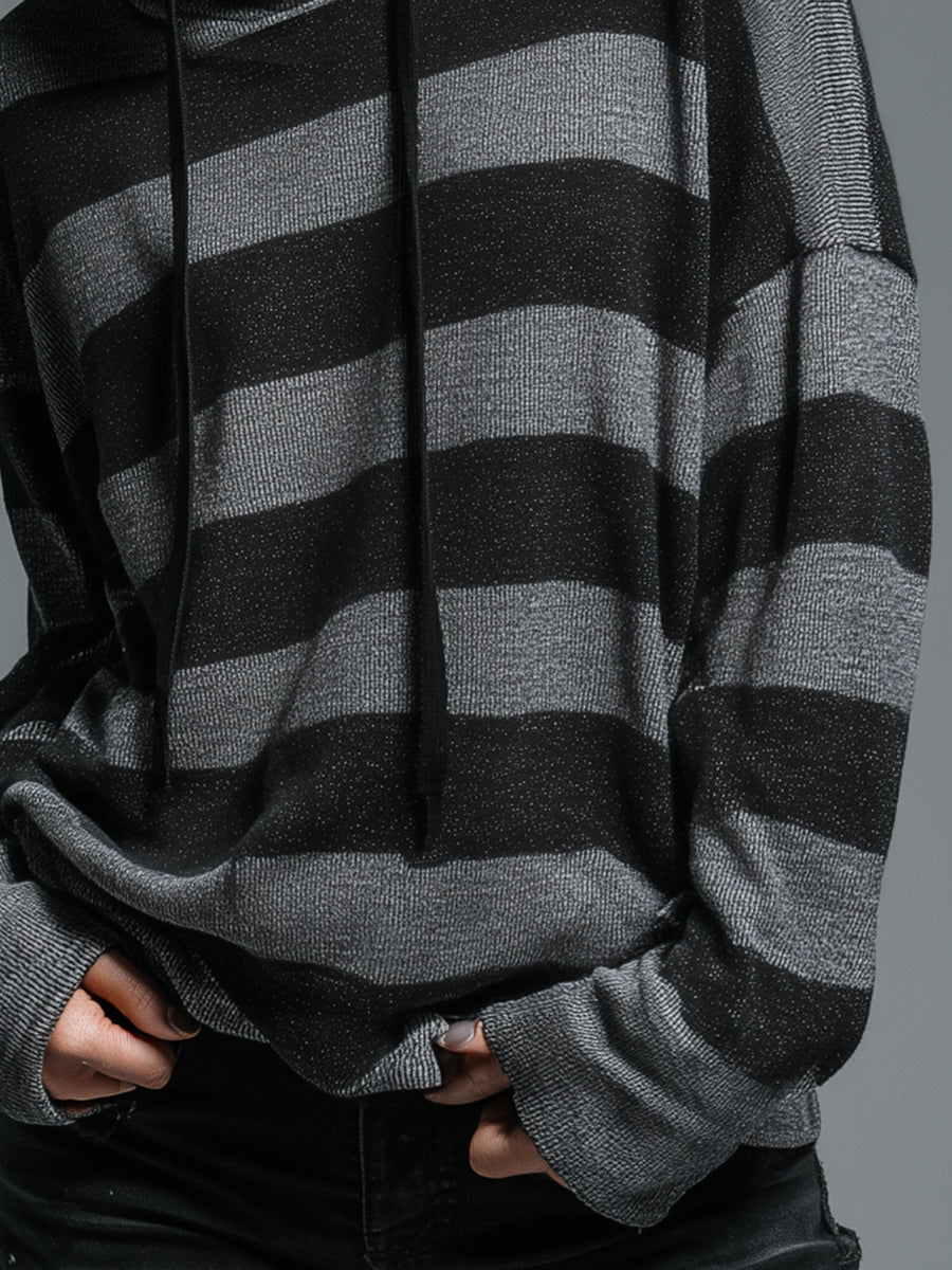 Casual Retro Black And Gray Hooded Knit Sweater