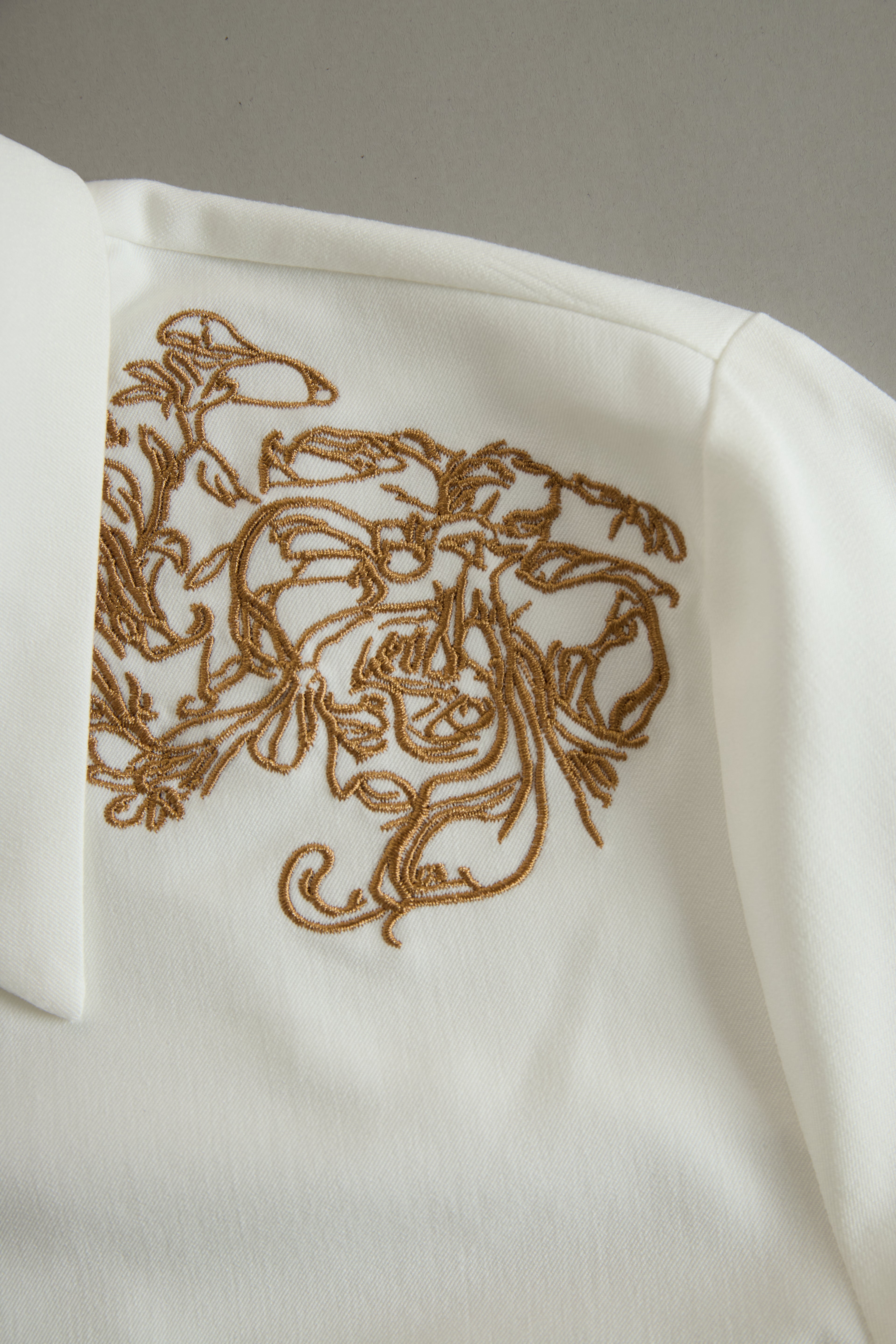 Western Retro Embroidered White Tencel Denim Shirt