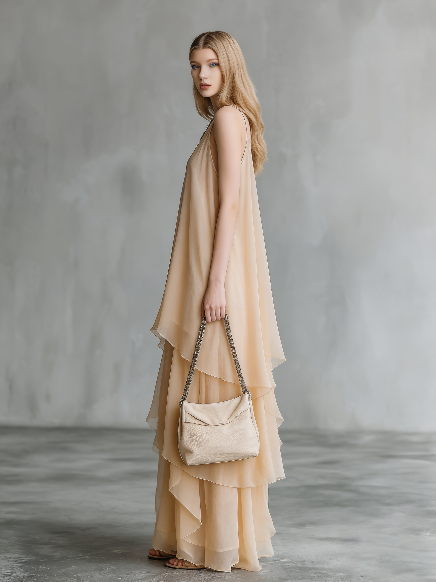 Stylish And Elegant Sleeveless V-neck Layered Chiffon Maxi Dress