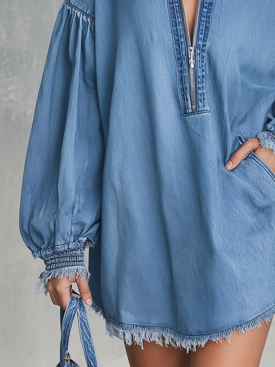 Vintage Charming Classic Elegant Casual Denim Mini Dress