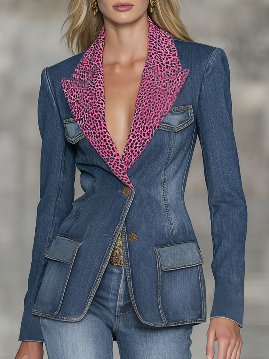 Retro Leopard Print Lapel Single-breasted Blazer