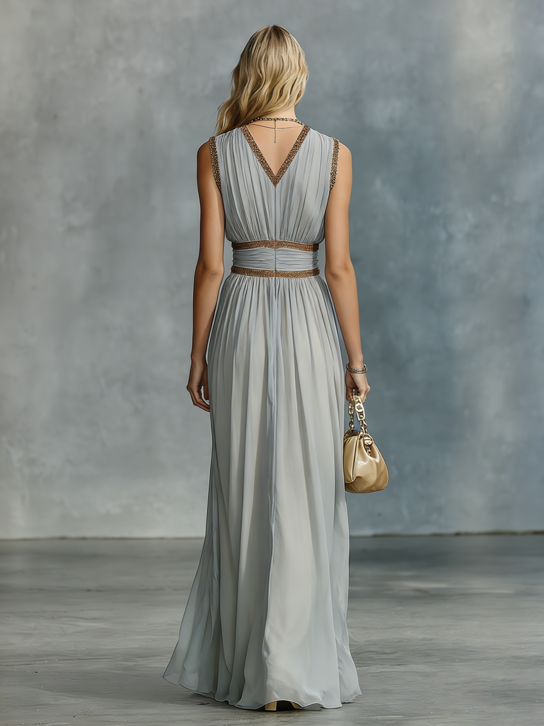 Stylish And Elegant V-neck Lace Trim Sleeveless Chiffon Maxi Dress