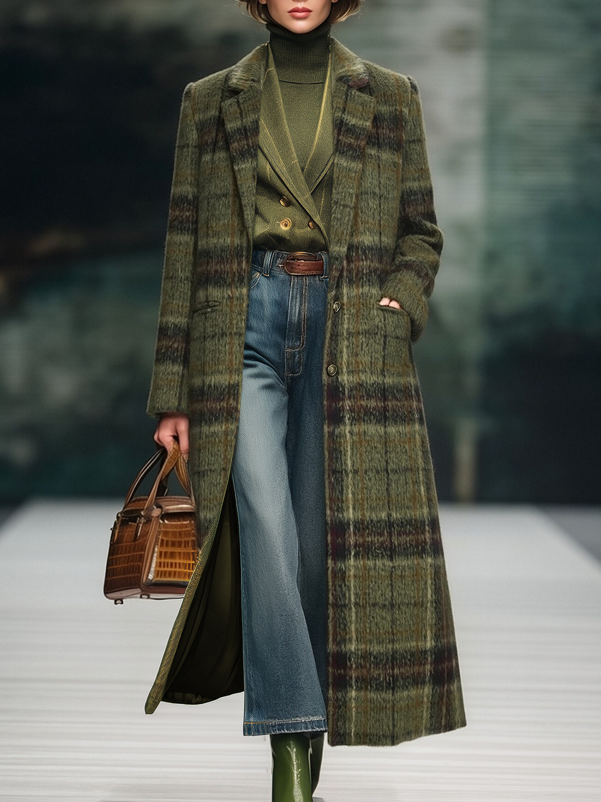 Retro Plaid Long Tweed Coat | western wear for women | Oyrosy – OYROSY