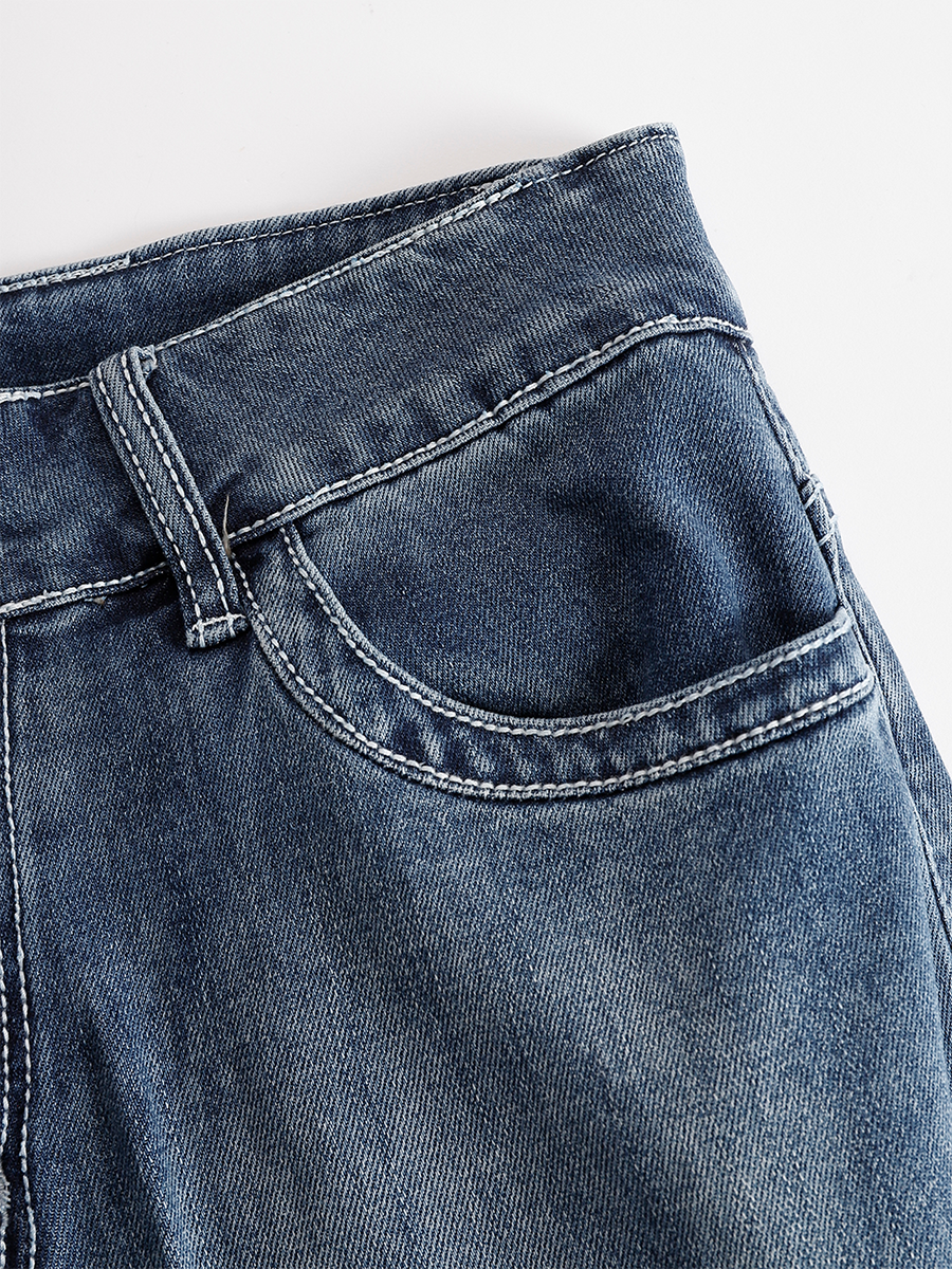 Western Blue Denim Side Tassel Rivet Flared Pants