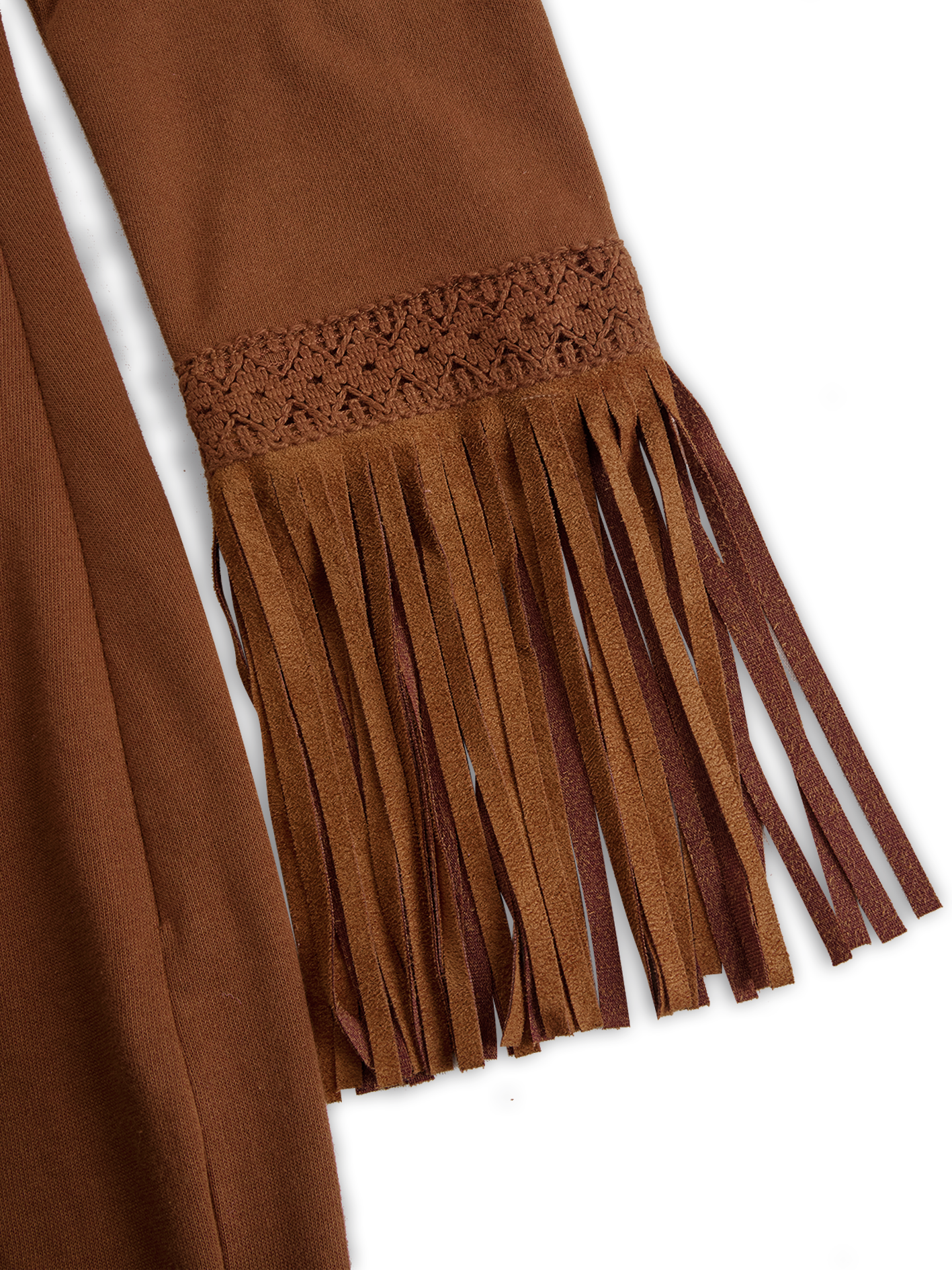 Western Retro Brick Red Cotton Long Sleeve Tassel Maxi Dress