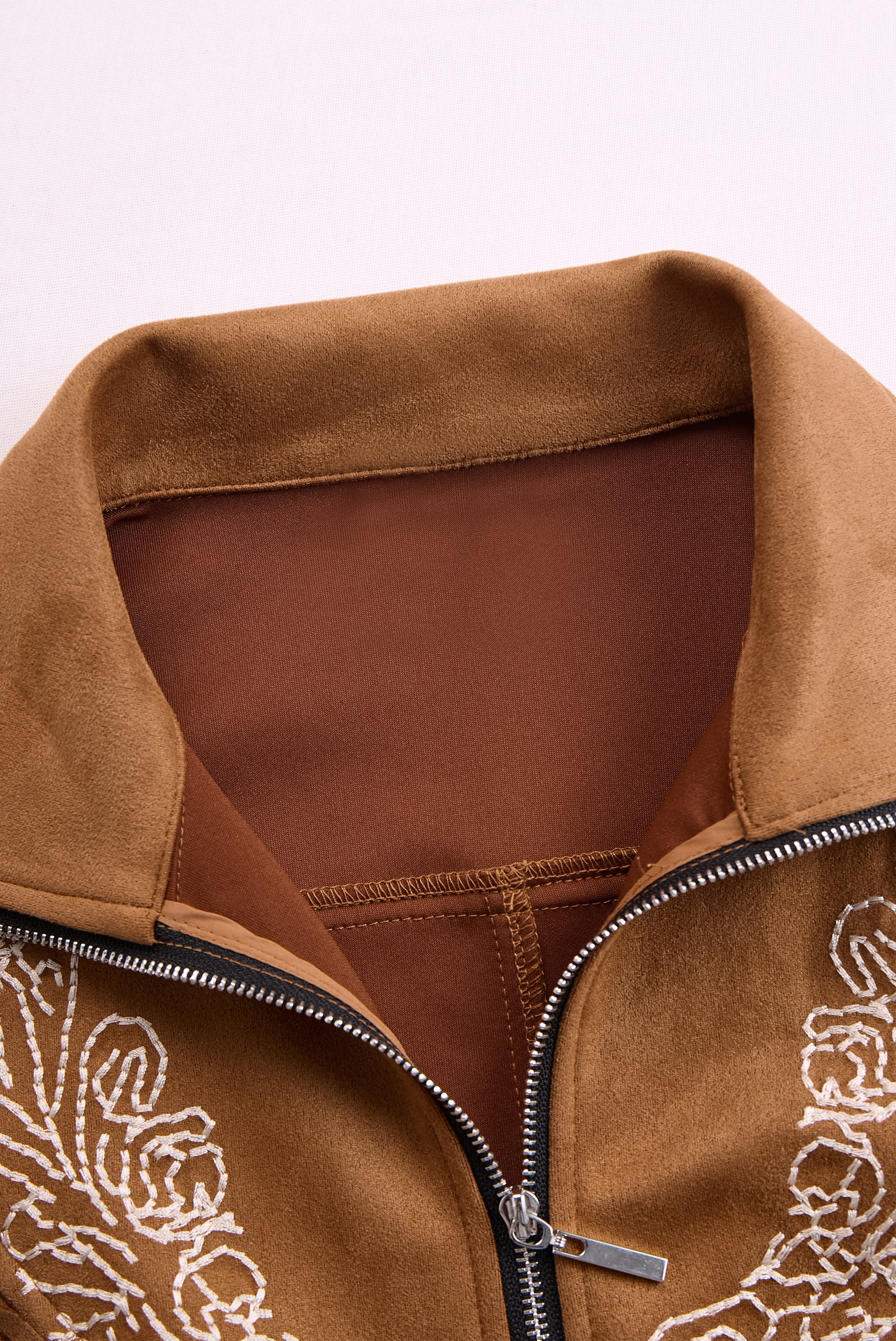 Vintage Western Style Embroidered Tassel Long Sleeve Brown Suede Mini Dress