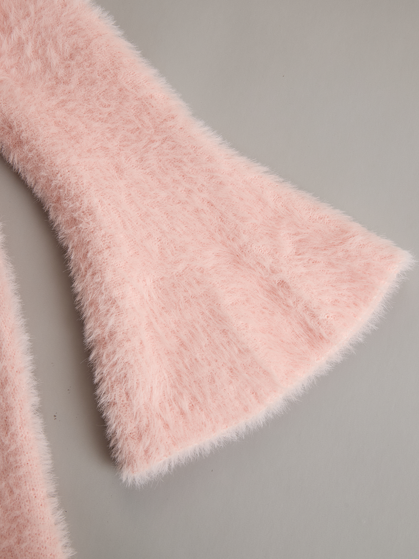 Romantic Square Neck Button Bell Sleeve Pink Seahorse Knit Mini Dress