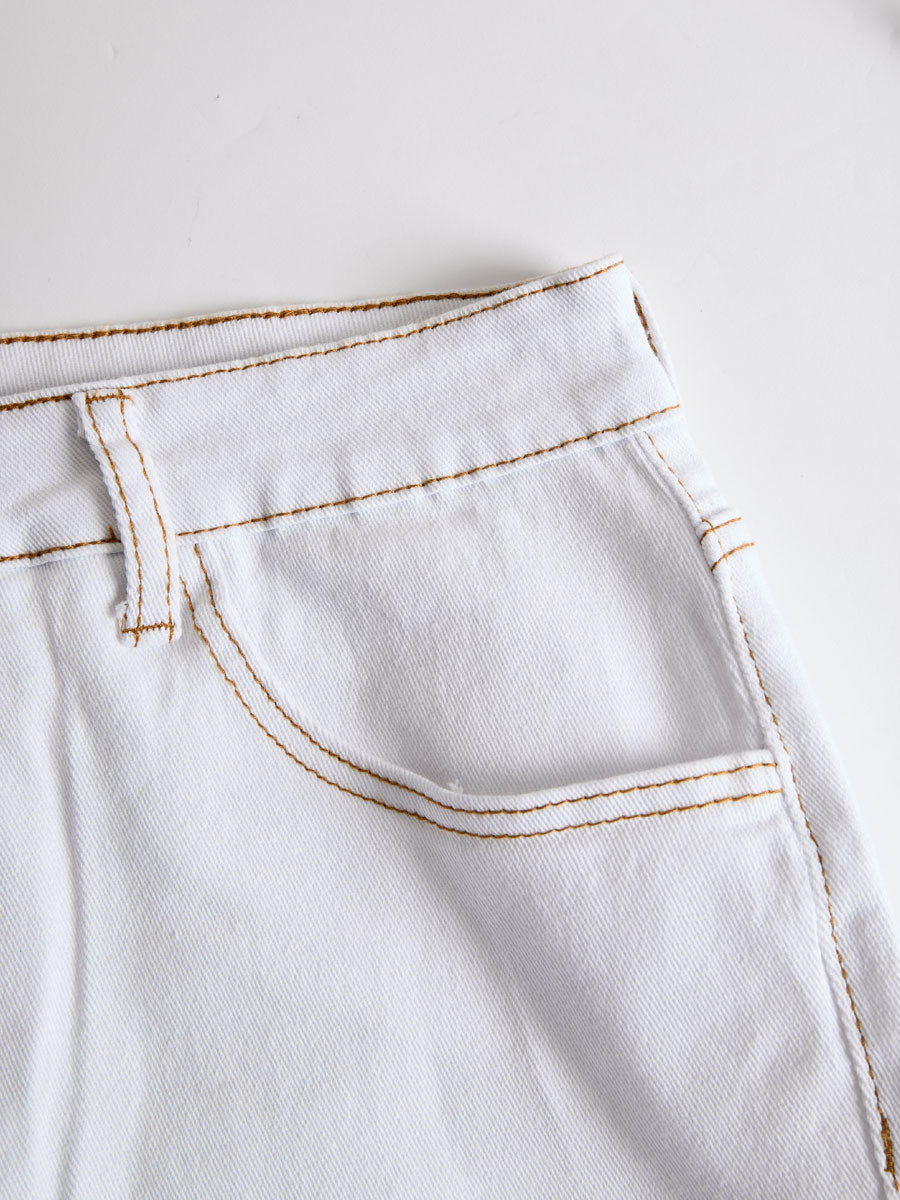【24-hour shipping out】Western Retro White Denim Lace Trim Shorts