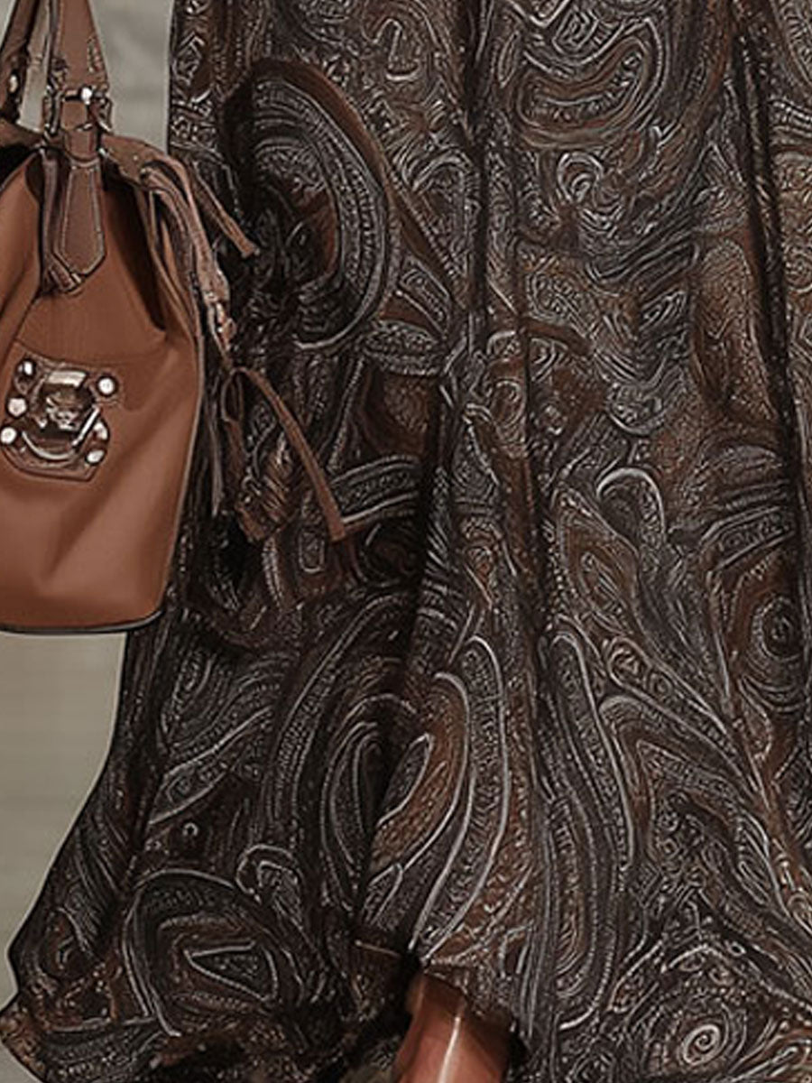 Fashion Retro Paisley Pattern Zipper Maxi Dress