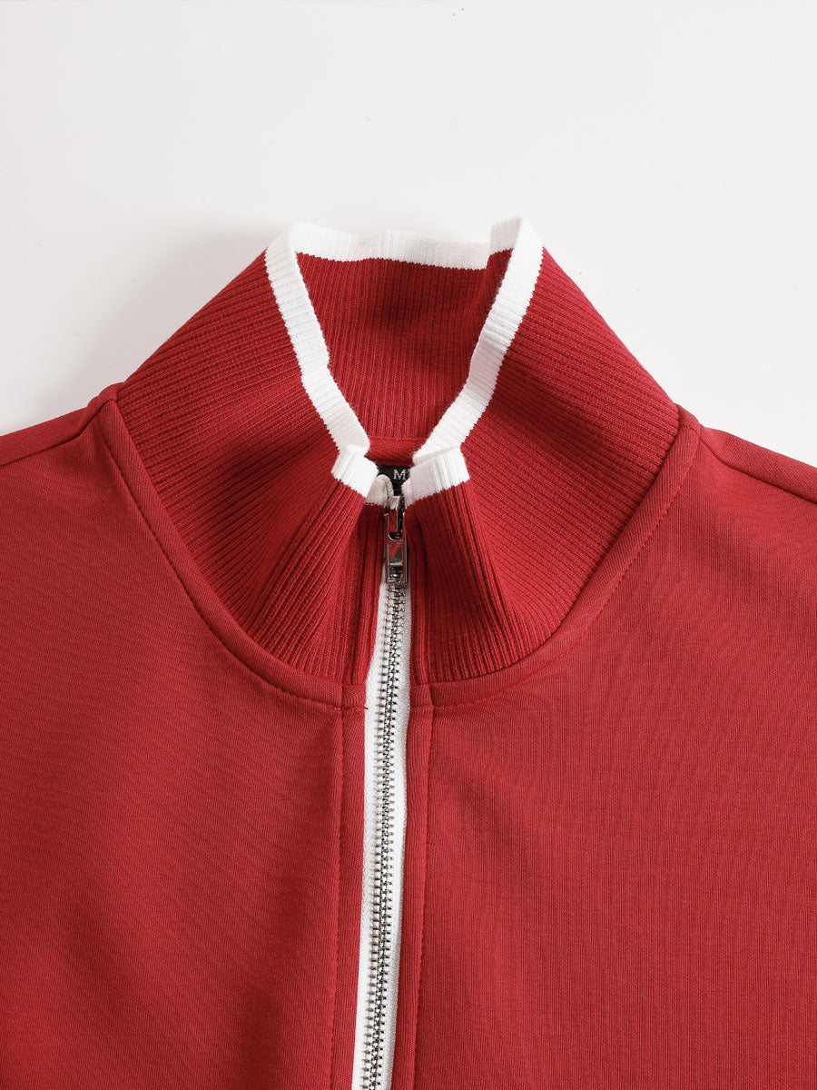 Retro Sporty Webbing Grey-white Half-zip Sweatshirt And Wide-leg Pants Set