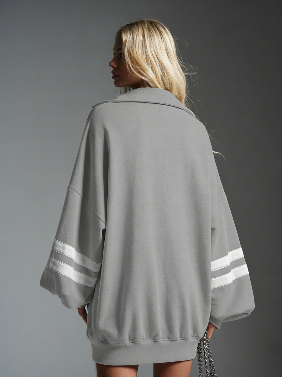 Stylish Casual Comfortable Lapel Zipper Closure Long-sleeved Mini Dress