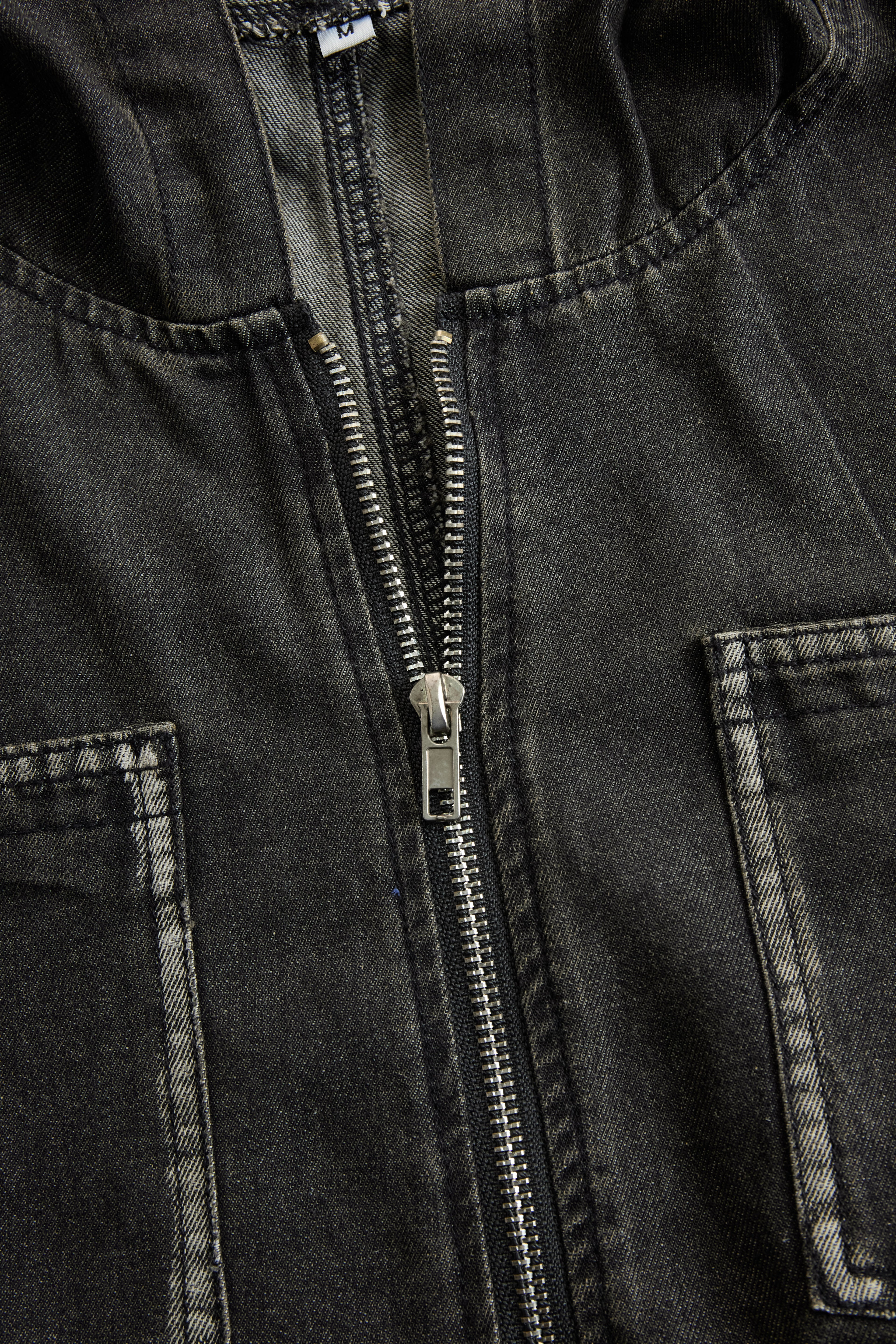 Casual Loose Retro Pocket Long Sleeve Hooded Zipper Denim Jumpsuit