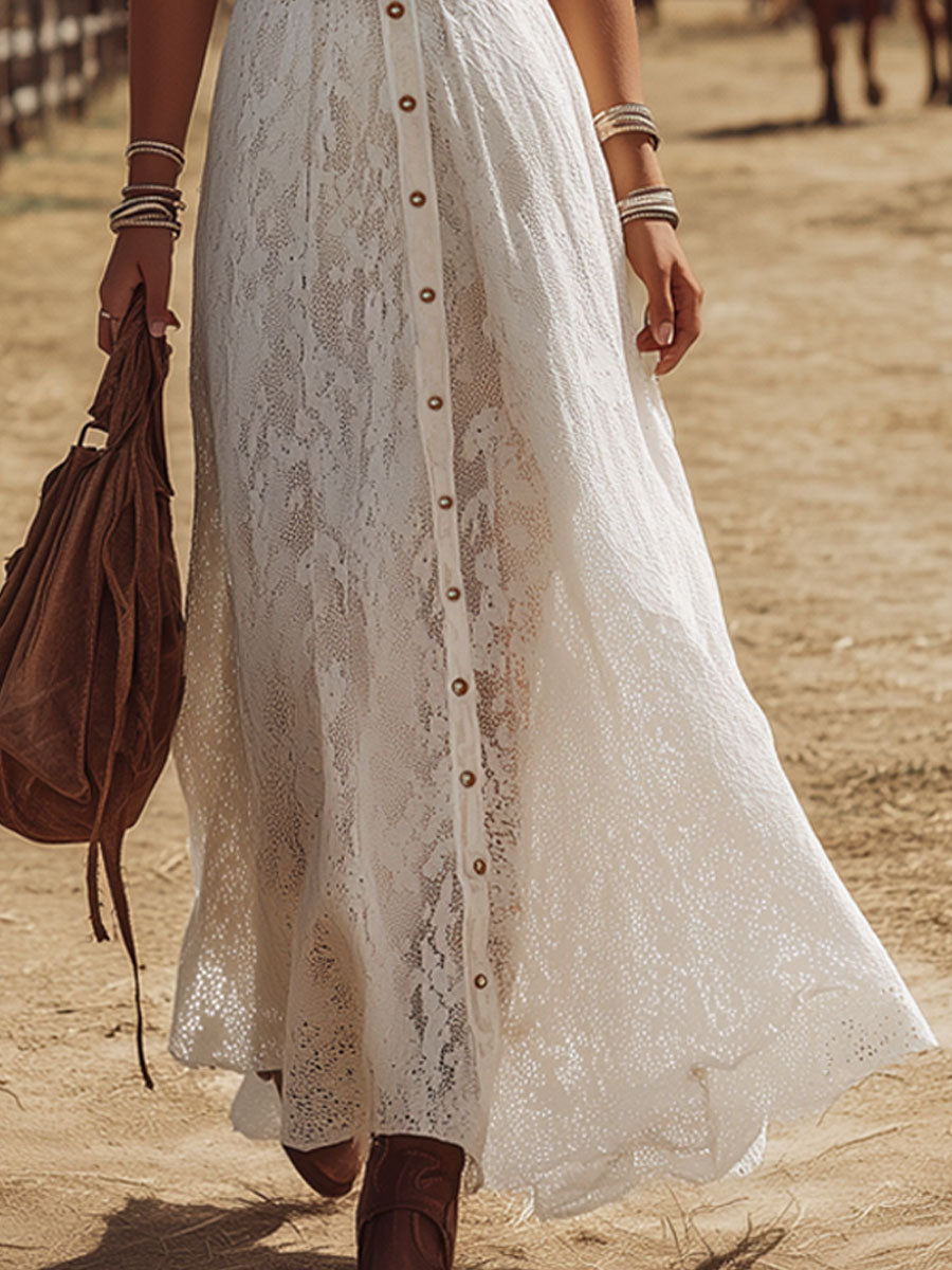 V-neck Lace Sleeveless Maxi Dress
