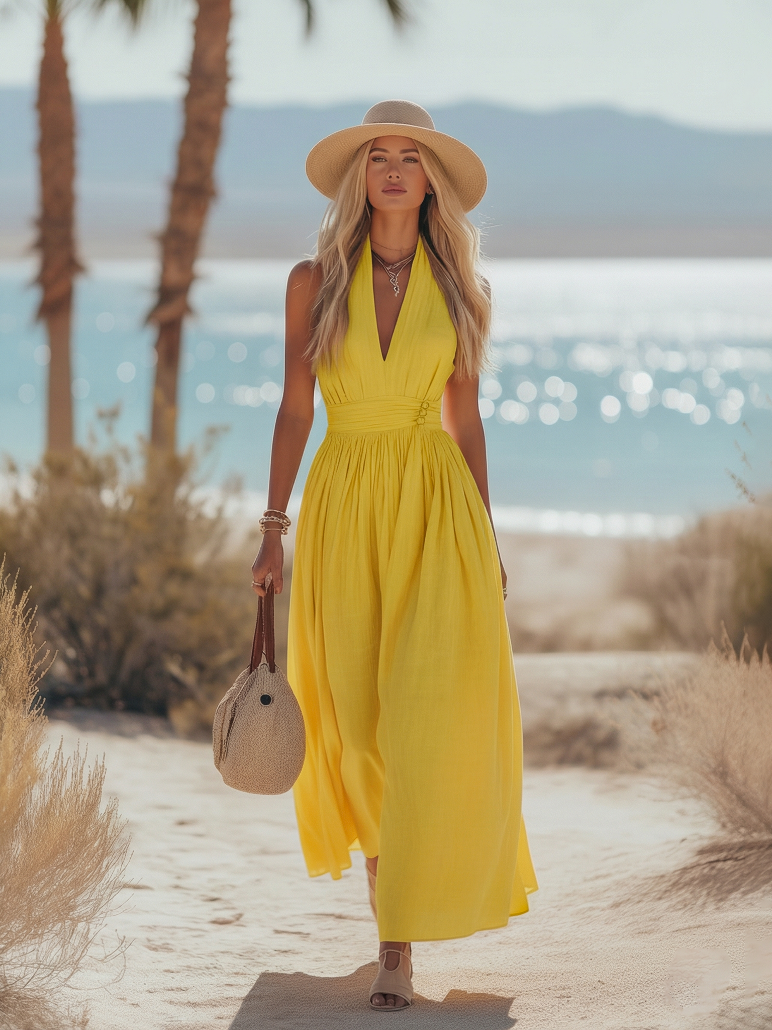 Bohemian West Resort Elegant Sleeveless Cotton Linen Dress