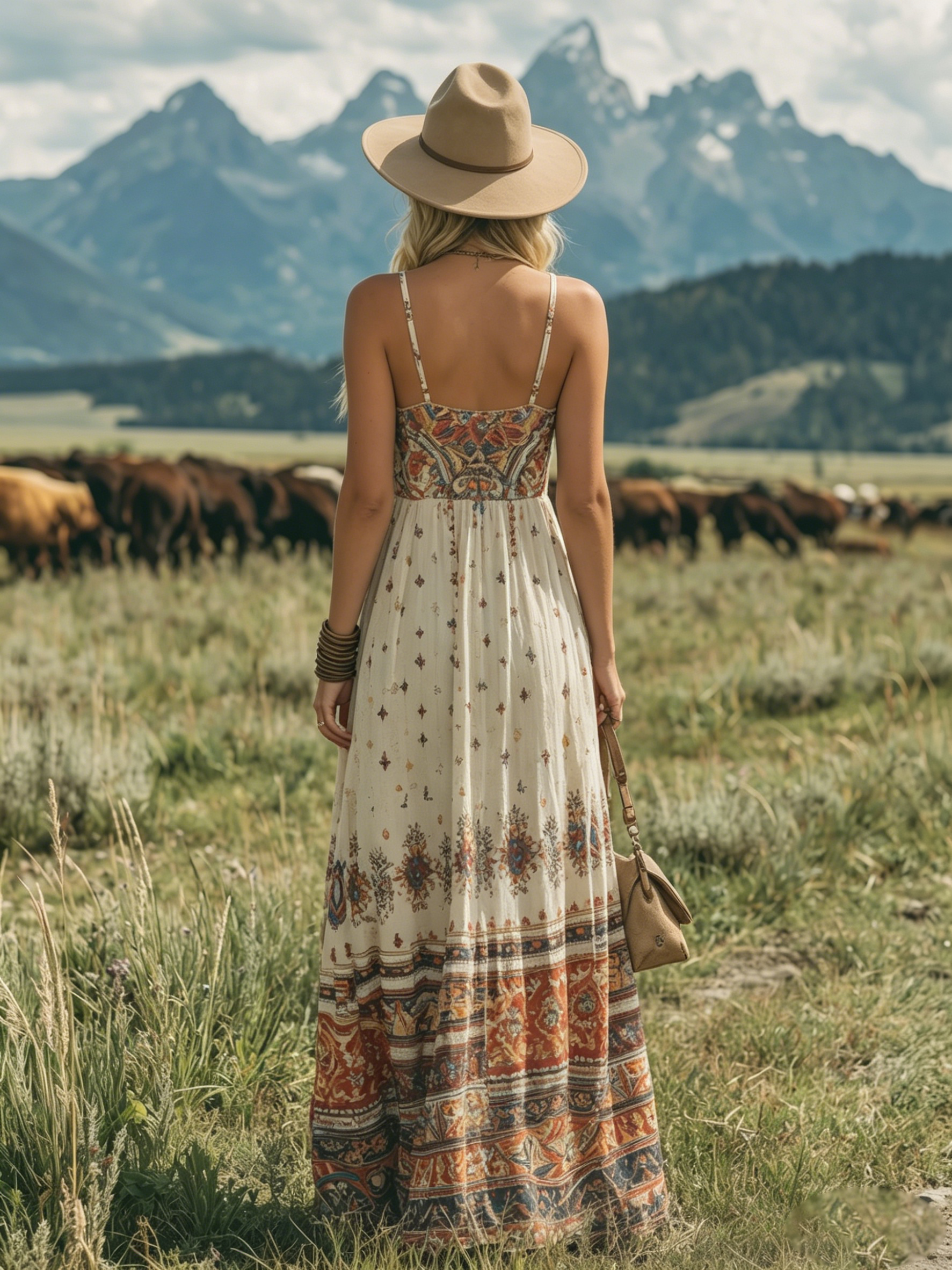 Bohemian V-neck Sleeveless Ethnic Print Chiffon Maxi Dress