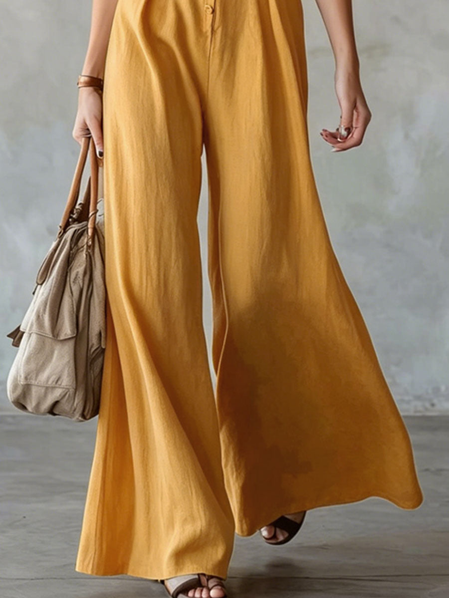 Ruffled Sleeveless Cotton-linen Jumpsuit