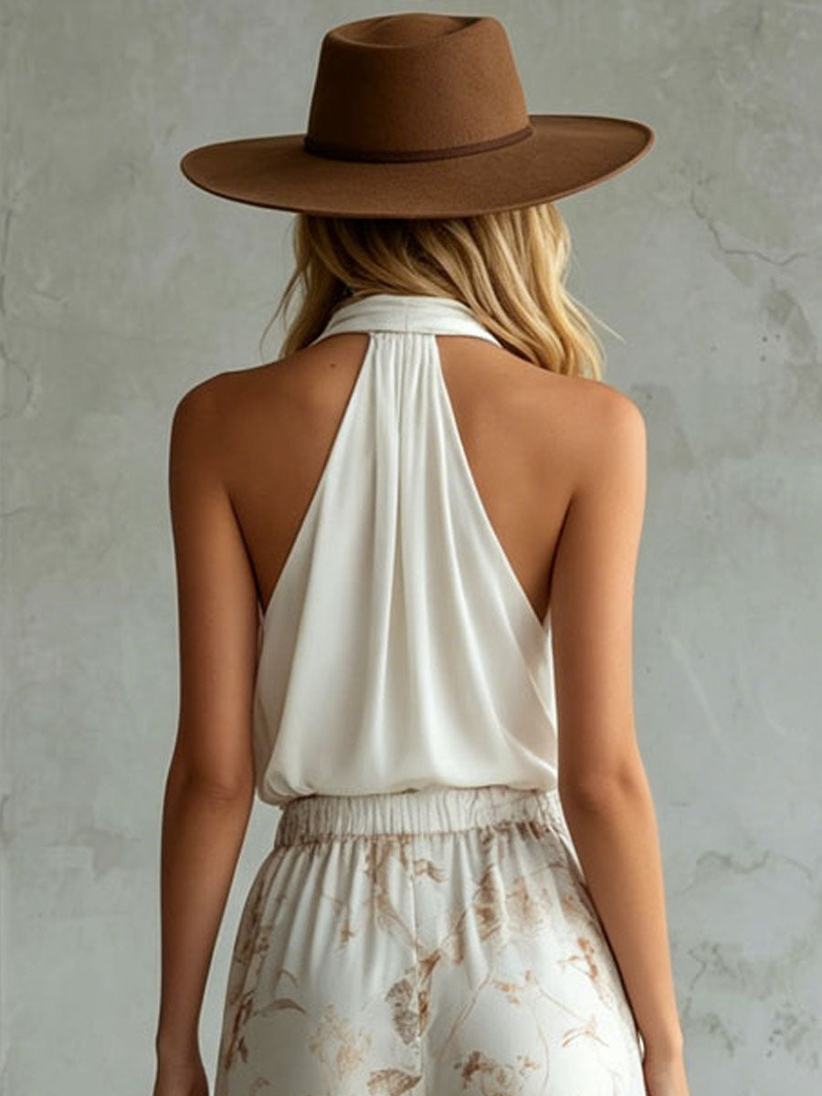 Halter-neck Sleeveless Chiffon Top