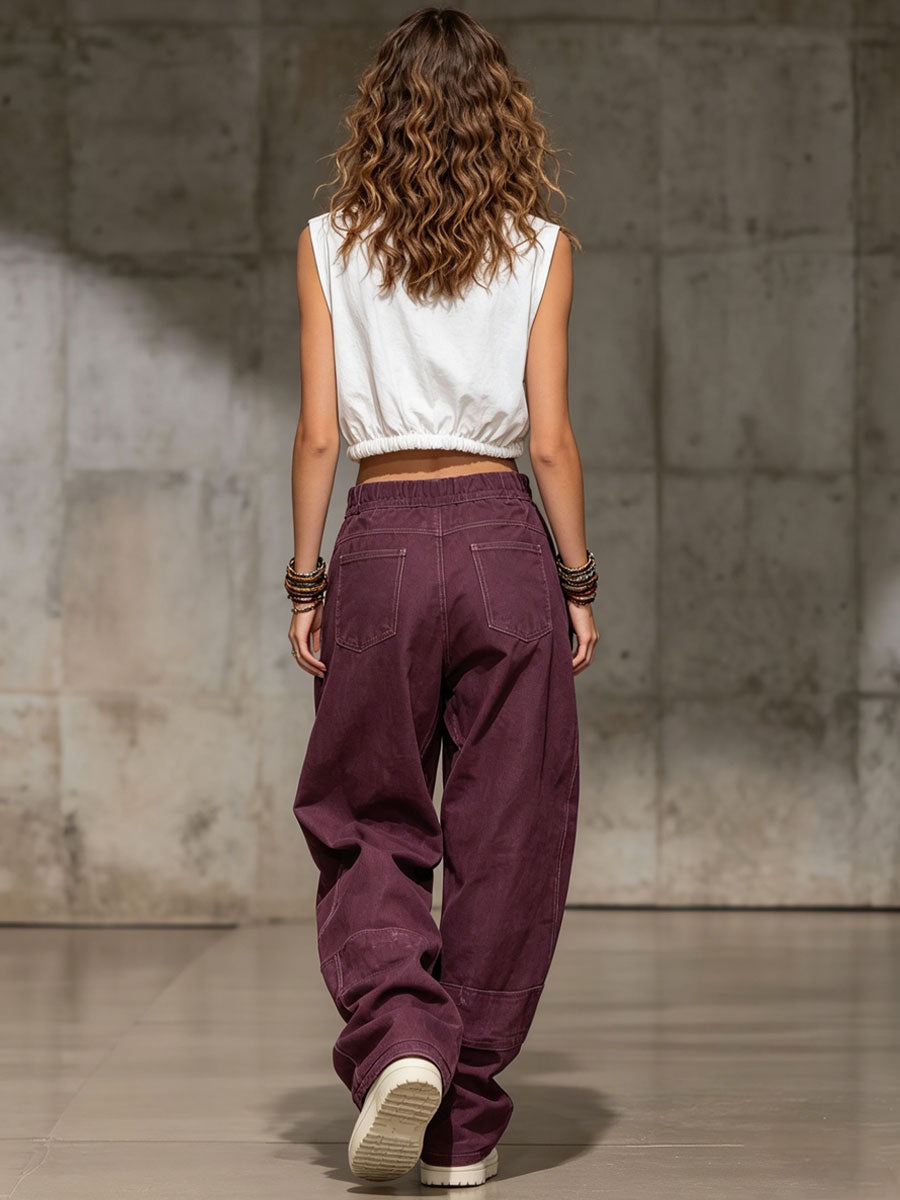 Casual Retro Workwear Purple Jeans
