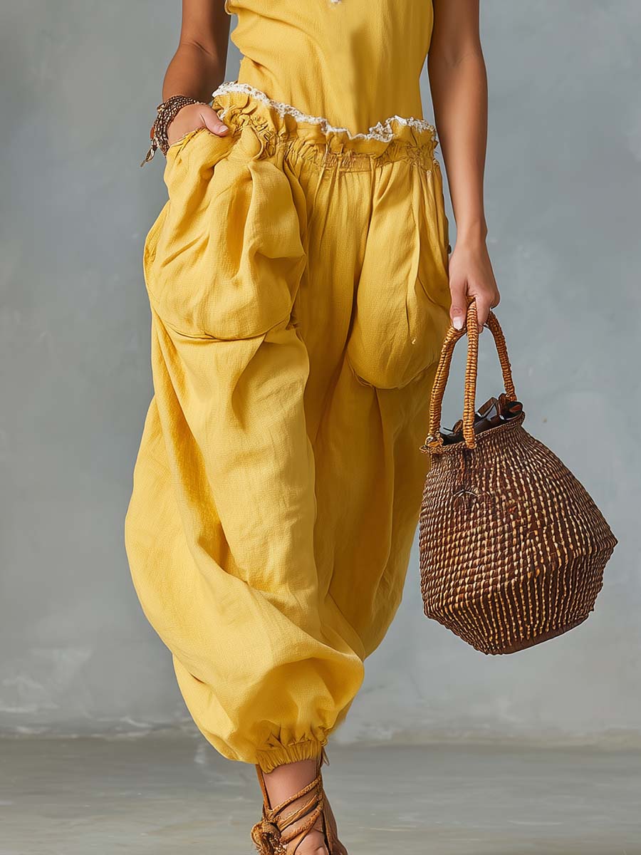 Soleil Sunflower Linen Lace Trim Set Romantic Resort Ease