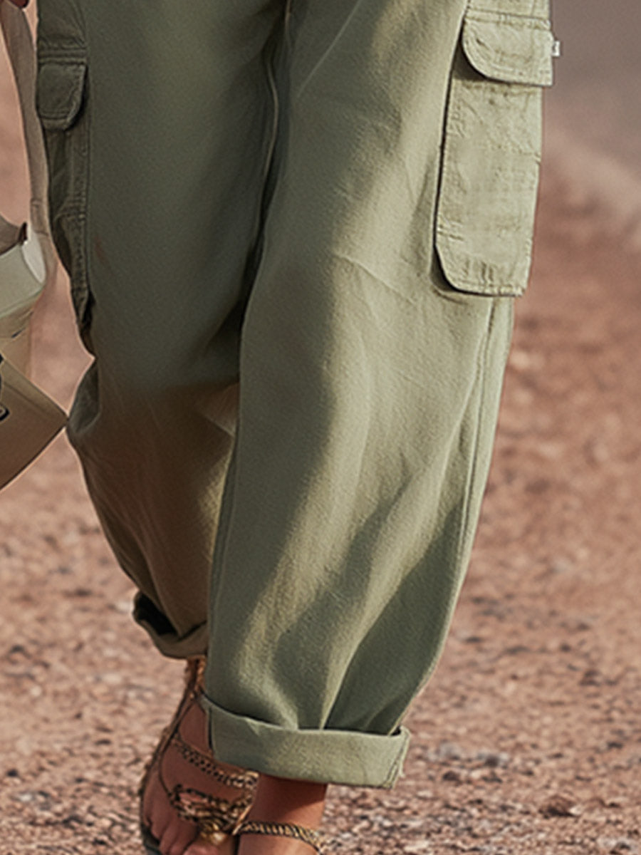 Stylish Casual Green Multi-Pocket Cargo Pants