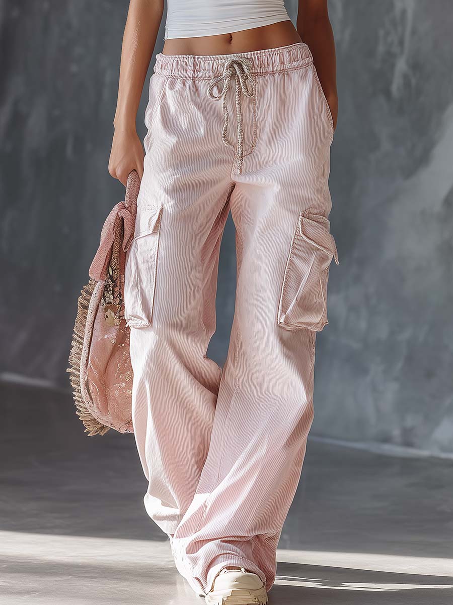 Effortless Cool Girl Matching Set One Shoulder Top And Washed Cargo Pant Outfit