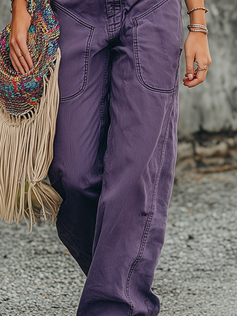 Stylish And Casual Purple Denim Utility Jumpsuit