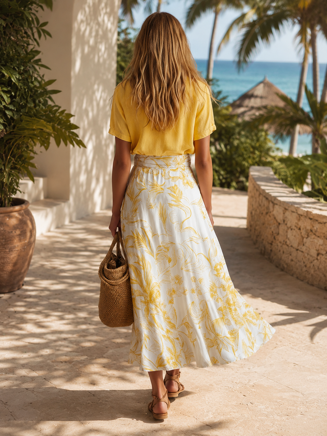 Elegant Summer Yellow Cotton-Linen Short-Sleeve Vacation Shirt