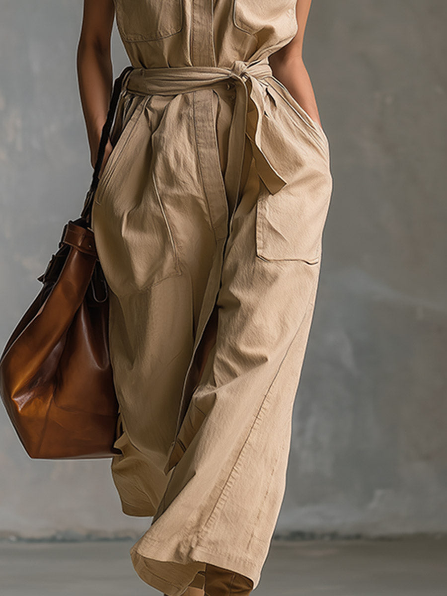 Elegant Urban-chic Khaki Stand-collar Maxi Dress