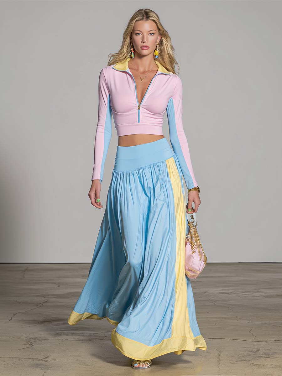 Capri Pastel Maxi Skirt Sport Set Dreamy Coastal Energy