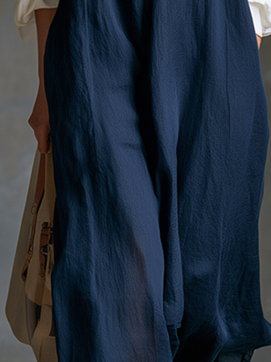Elegant And Cozy White Shirt And Navy Blue Camisole Maxi Dress Cotton-linen Set