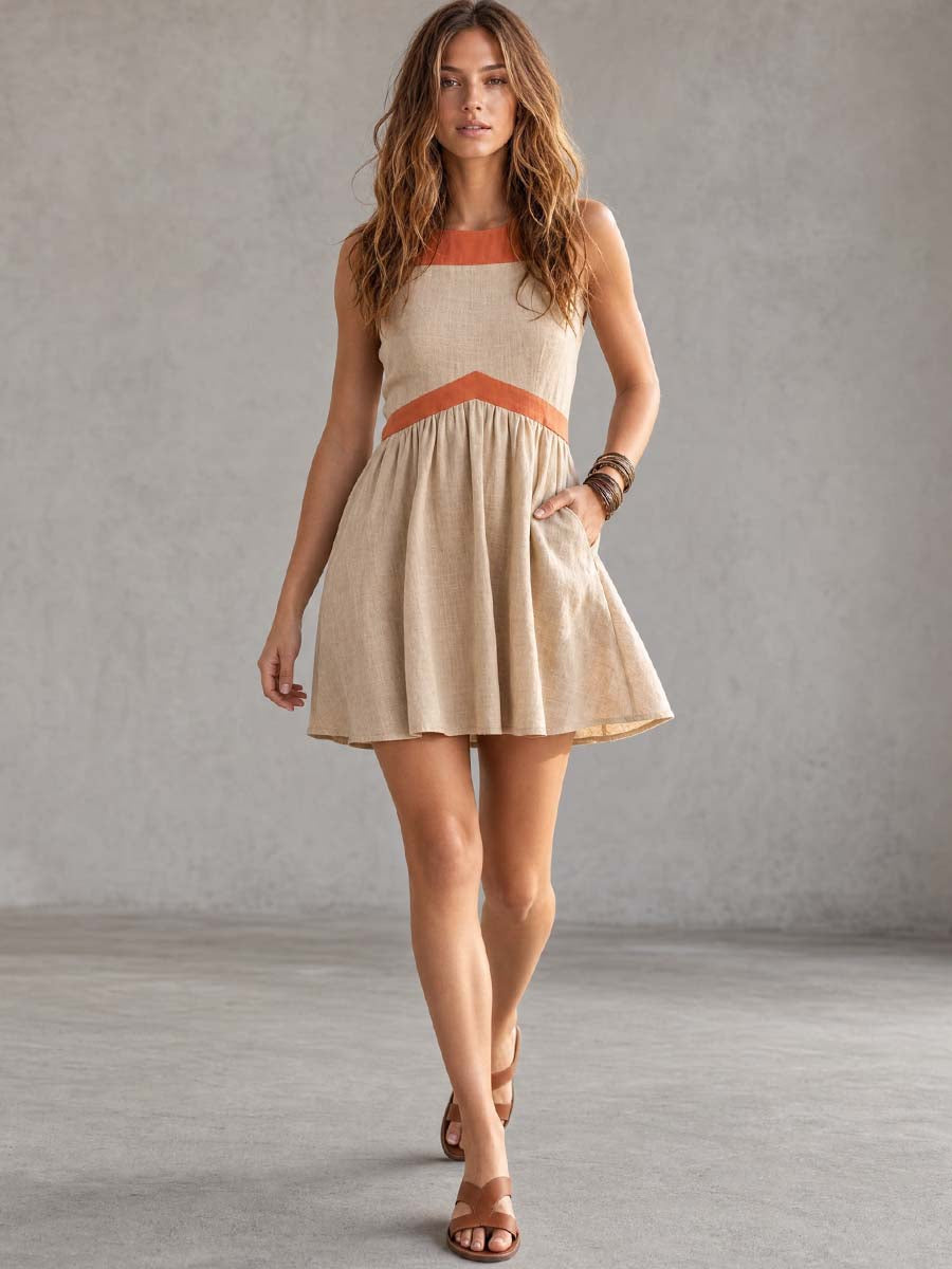Boho Western Cotton-Linen Relaxed Sleeveless Mini Dress