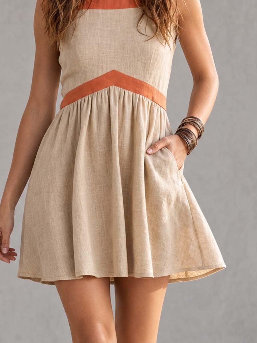 Boho Western Cotton-Linen Relaxed Sleeveless Mini Dress