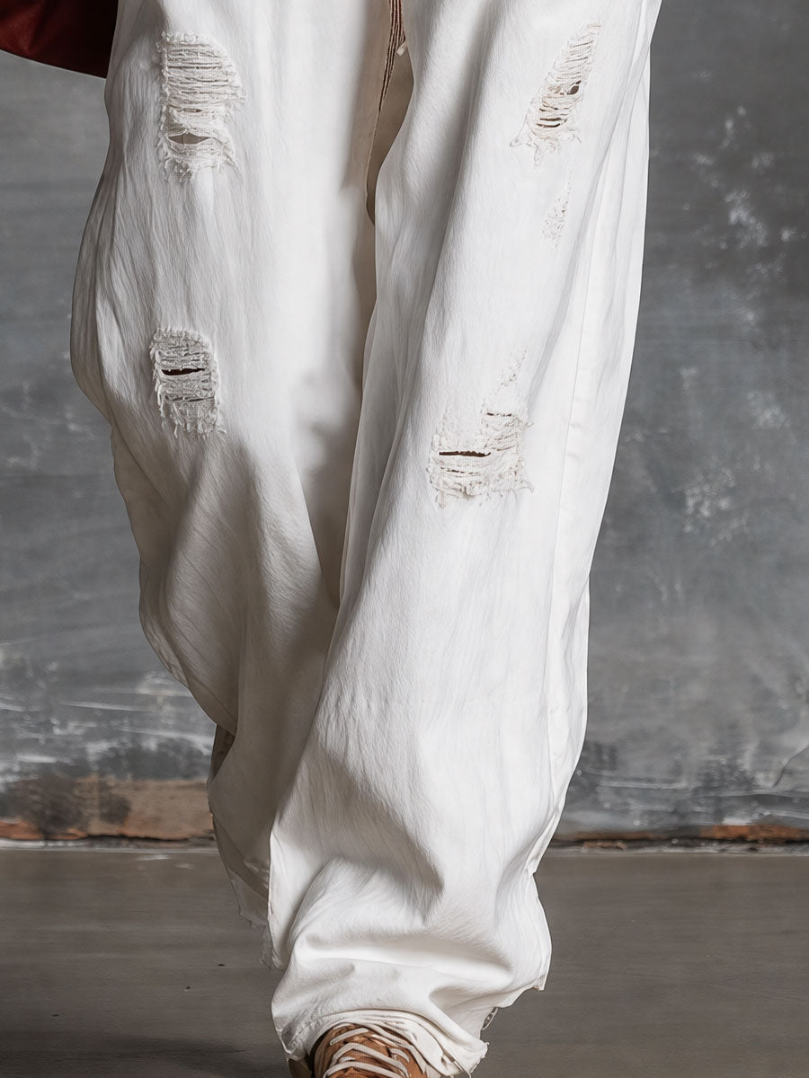 Retro Striped Shoulder Strap White Denim Overalls