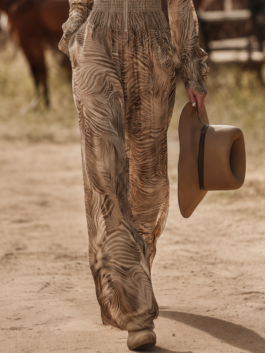 Vintage-style Casual Yet Elegant Western-inspired Printed Chiffon Jumpsuit