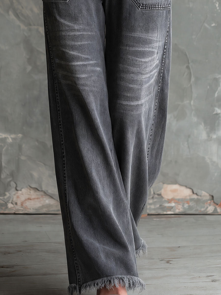 Retro Gray Washed Whiskered Denim Jumpsuit