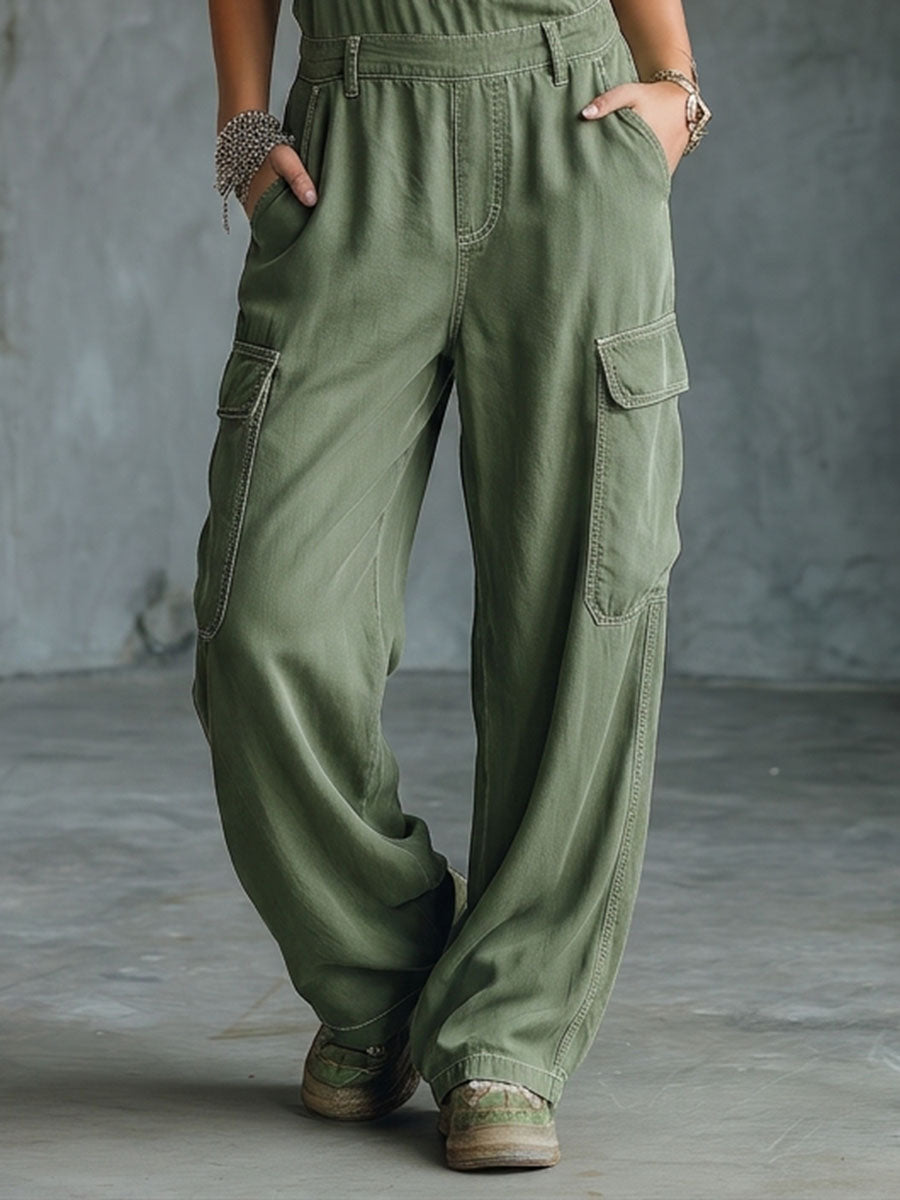 Army Green Utility Overalls – Cargo Pockets Wide-Leg Jumpsuit Relaxed Fit