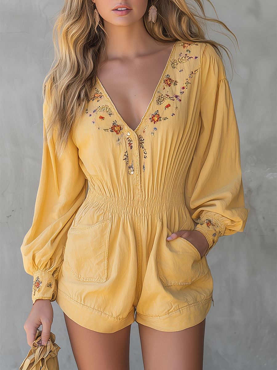 Bohemian Floral-embroidered Jumpsuit