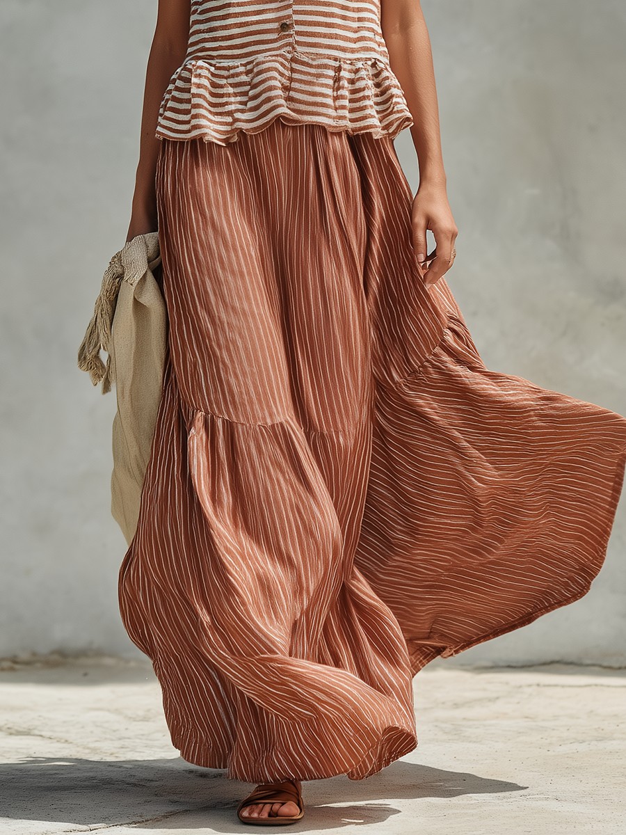 Retro-chic Western-style Striped Set