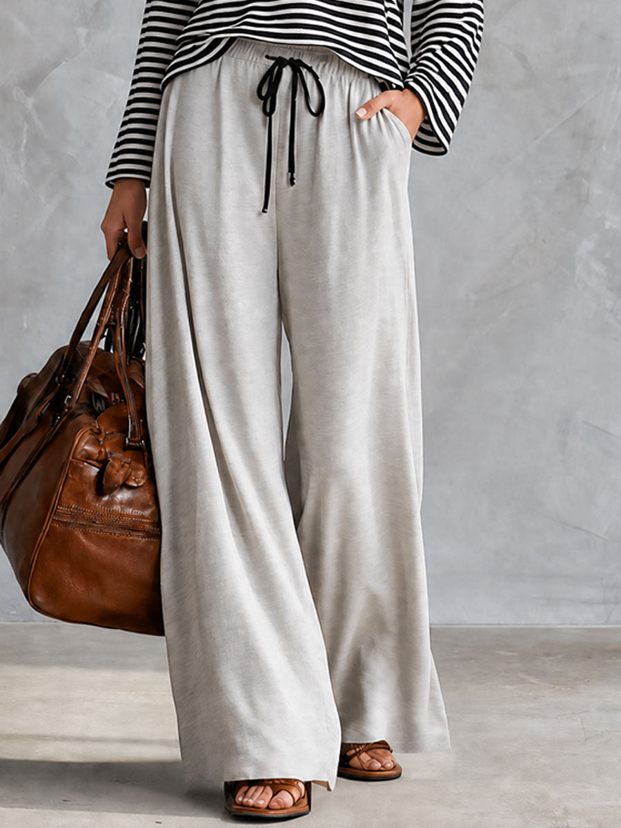 Sporty Retro Black And White Striped Half-zip Long-sleeved T-shirt And Wide-leg Pants Set