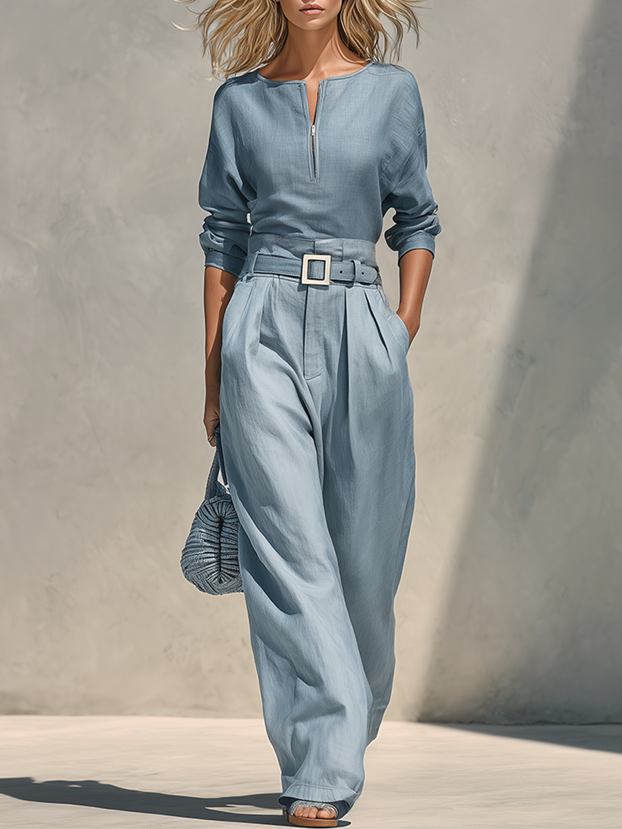 Retro-casual Elegant Western-style Cotton-linen Blend Matching Set