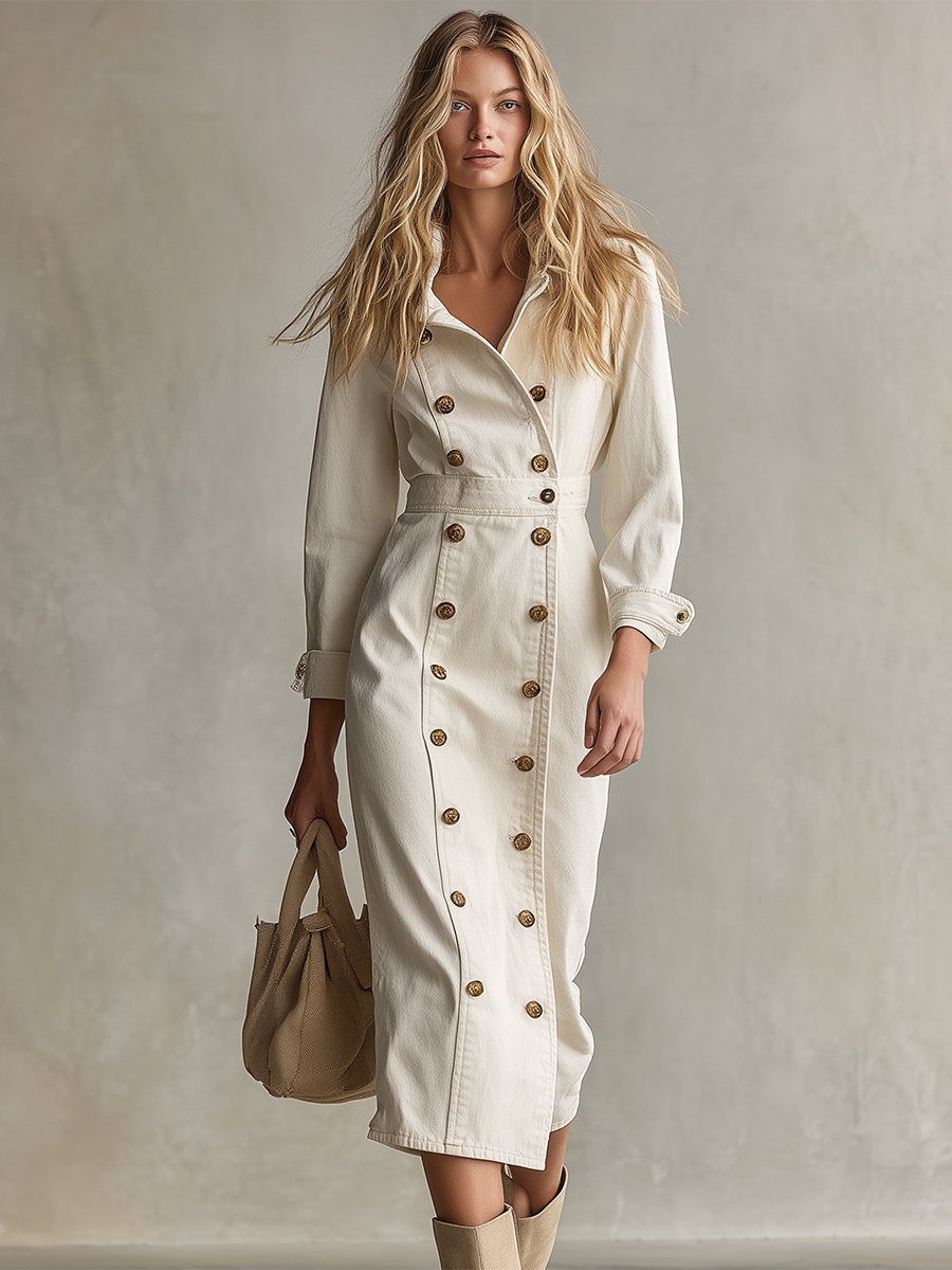 Light-luxury Vintage Double-breasted Slim-fit Denim Dress