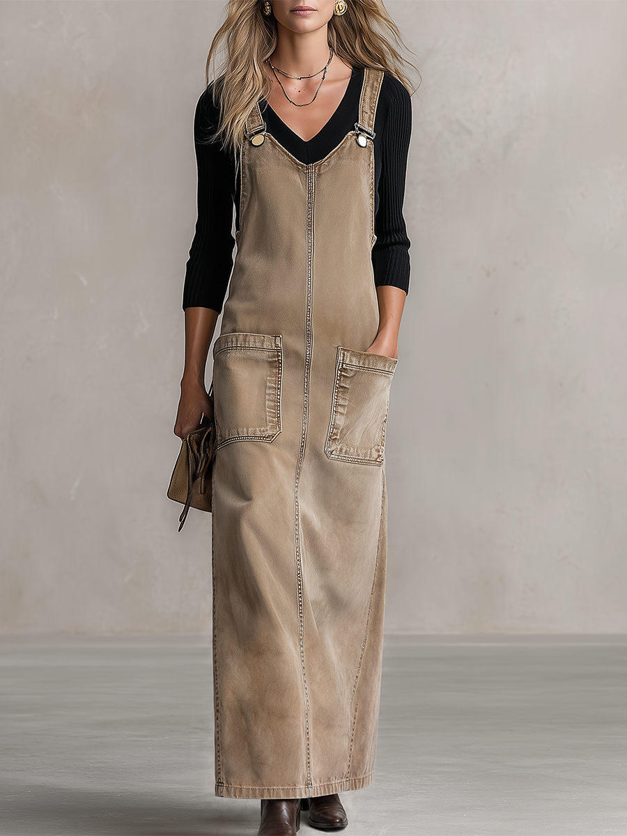American Vintage Wide-strap Patch-pocket Denim Dress