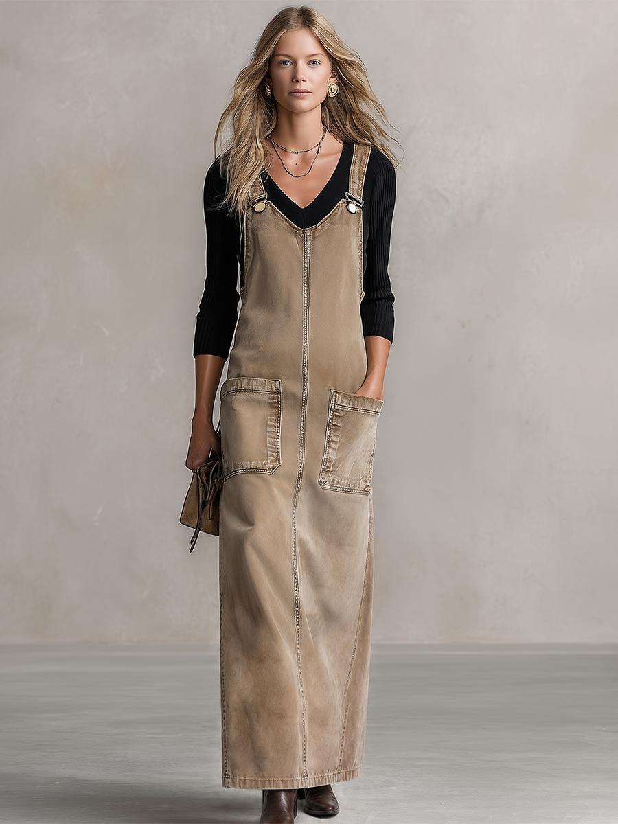American Vintage Wide-strap Patch-pocket Denim Dress