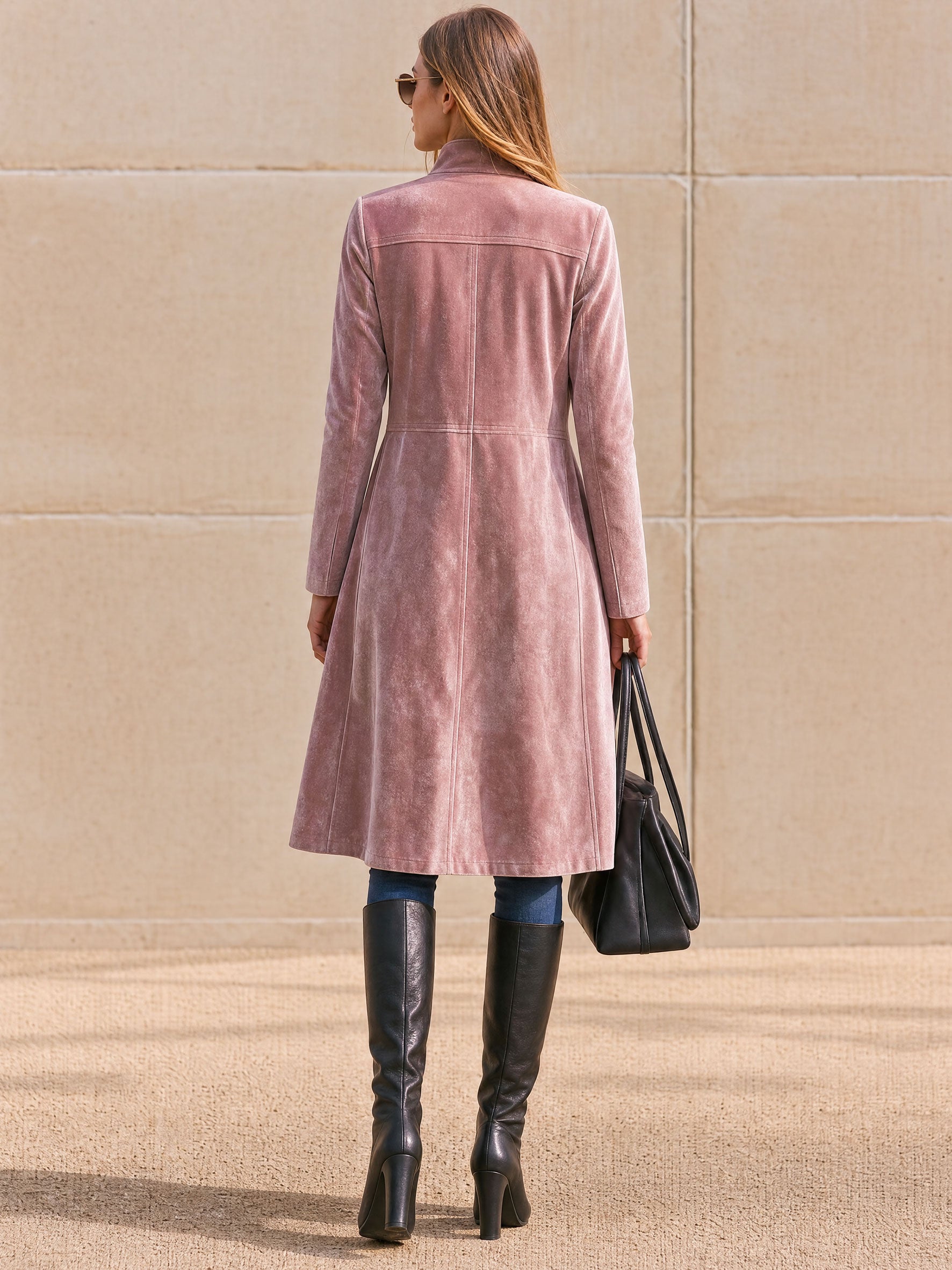 Casual Retro Zebra Print Pink Velvet Mid-length Coat