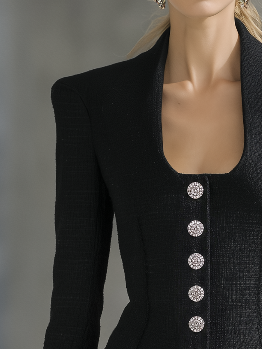 Black Tweed And Pink Satin Jacket With A Retro Casual And Elegant Style