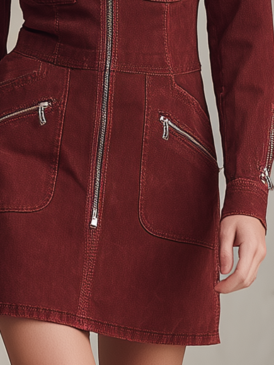 American Vintage Metal-zip Pocket Slim-fit Denim Mini Dress